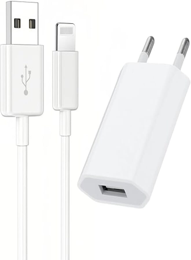 USB Wall Charger 5V 1A, Universal Power Charger, with 2M USB Cable Charger 5W, Compatible with Phone XS MAX XR X 8, 7, 6, 6S, 5S Plus, Pad Mini, Pod, USB Adapter